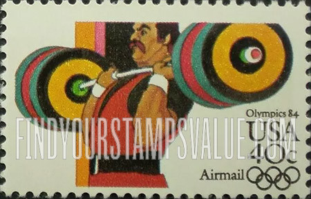FindYourStampsValue: Air Post: SUMMER OLYMPICS, LOS ANGELES 1984 - Weightlifting