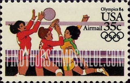 FindYourStampsValue: Air Post: SUMMER OLYMPICS, LOS ANGELES 1984 - Women's Volleyball
