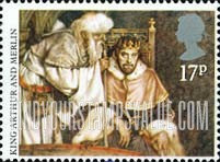 FindYourStampsValue: Great Britain (United Kingdom): Arthurian Legends - Arthur consulting with Merlin