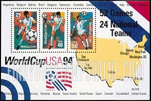 1994 WORLD CUP SOCCER CHAMPIONSHIPS, Souvenir Sheet of 3 stamps