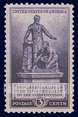 75th ANNIVERSARY OF 13th AMENDMENT - "Emancipation", Statue of Lincoln and Slave, by Thomas Ball