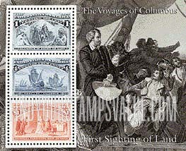 VOYAGES OF COLUMBUS - First Sighting of Land, Souvenir sheet of 3 stamps