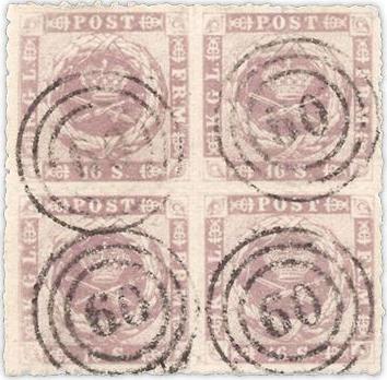 Postiljonen offers the block of four 1863 16sk violet stamps for $59,471!