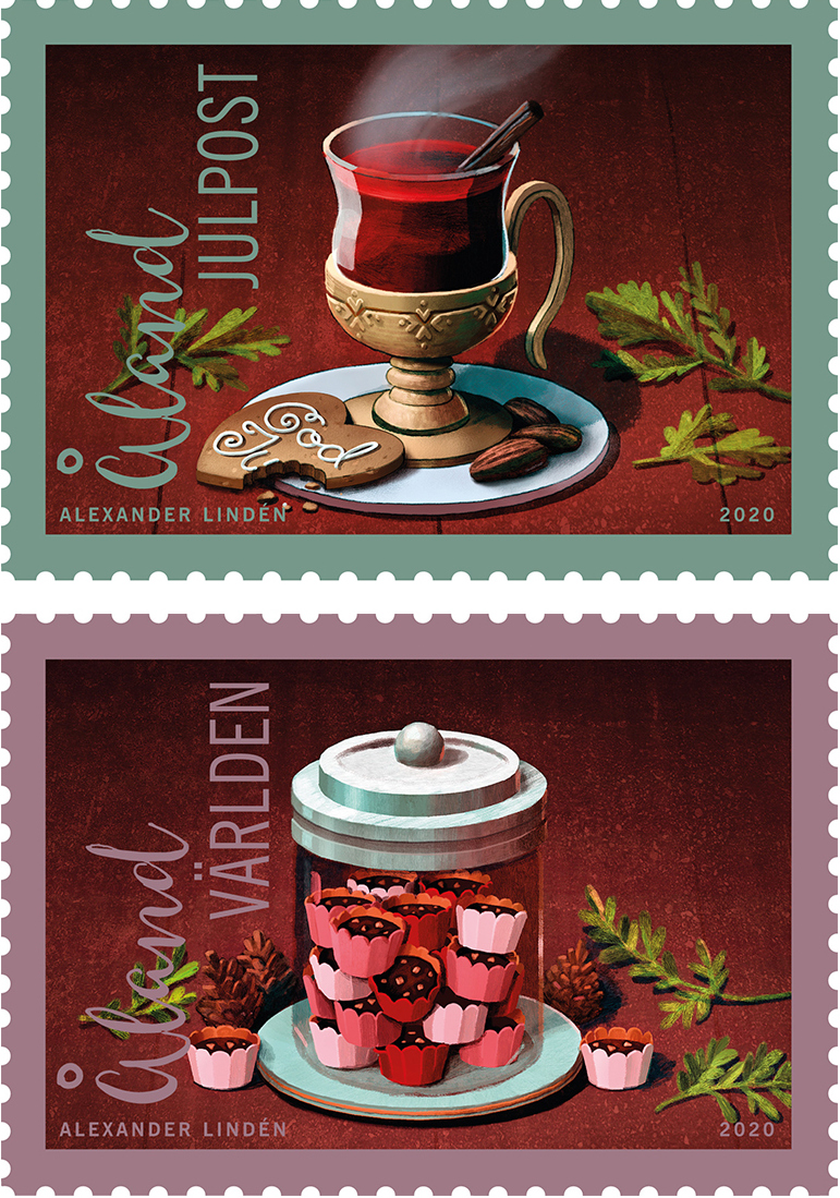 Åland Post is ready to celebrate Xmas with two glogg and treats stamps!
