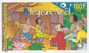 New Caledonia Christmas issue: multiethnic nativity scene depicted on stamp