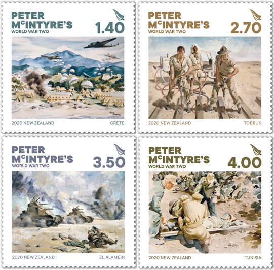 Peter McIntyre's World War II – four stamps issued by New Zealand Post!