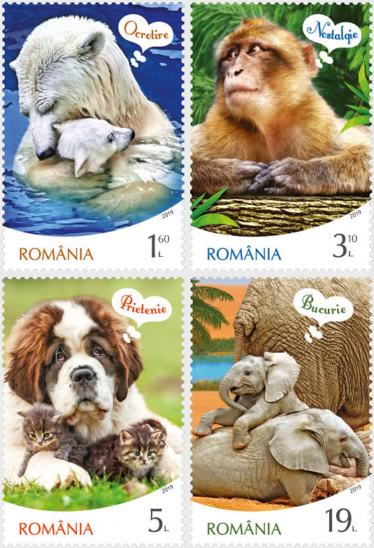 Animals’ emotions – four cute stamps released by Romfilatelia