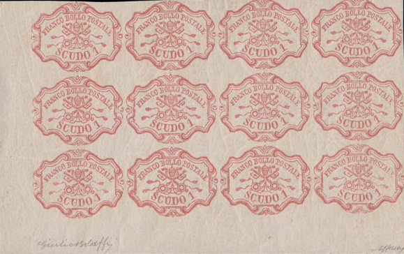 Roman States 1852 1sc rose sheet fetched $19,000 at Daniel F. Kelleher’s auction