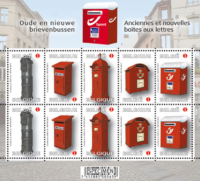 Old and New Mailboxes on Belgian Stamps