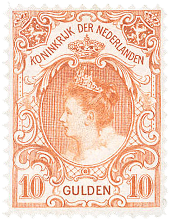 10g orange Queen Wilhelmina stamp, 1905