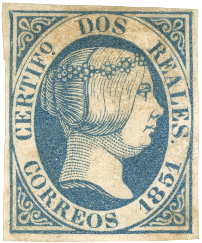 Sello de error de color azul de 1851 de 2r