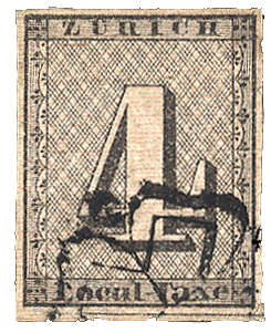 Zurich 4r black stamp, 1846