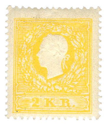 2kr yellow Emperor Franz Josef stamp, 1858