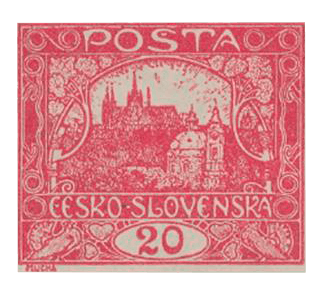 Hradcany 20h carmine block of four, 1918