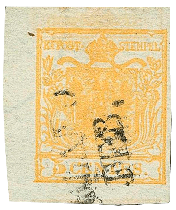 Lombardy & Venetia 5c yellow ochre stamp