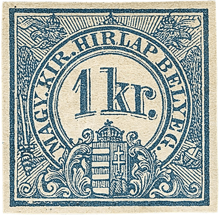 1kr blue newspaper tax stamp, 1868