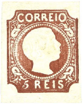 King Pedro V (straight hair) 5r red-brown stamp, 1855