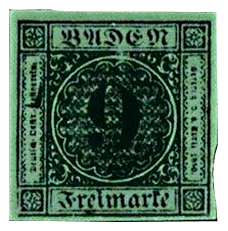 Sello de error de Baden de 1851 de 9 Kreuzer