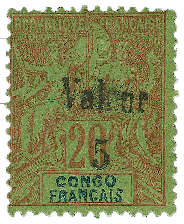 French Congo 5c on 20c Red on Green, 1900 stamp
