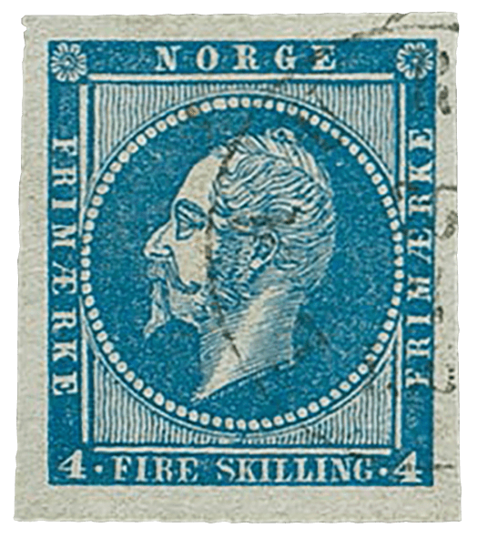 Oscar 4 sk blue stamp, 1856