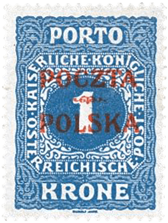 1K Ultramarine postage due with Kracow overprint, 1919