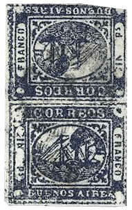 Buenos Aires 1859 1p "In Ps" tete-beche par