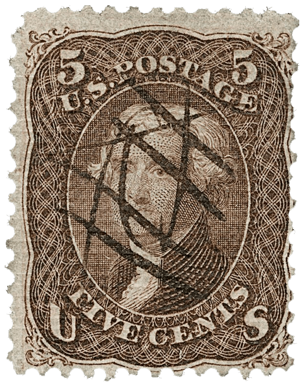 Thomas Jefferson Sello marrón con parrilla A de 1867 de 5c - sello raro de EE.UU.