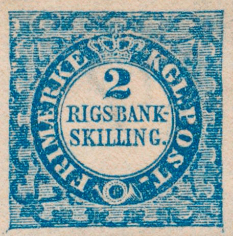 2-rigsbank-skilling blue stamp, 1851