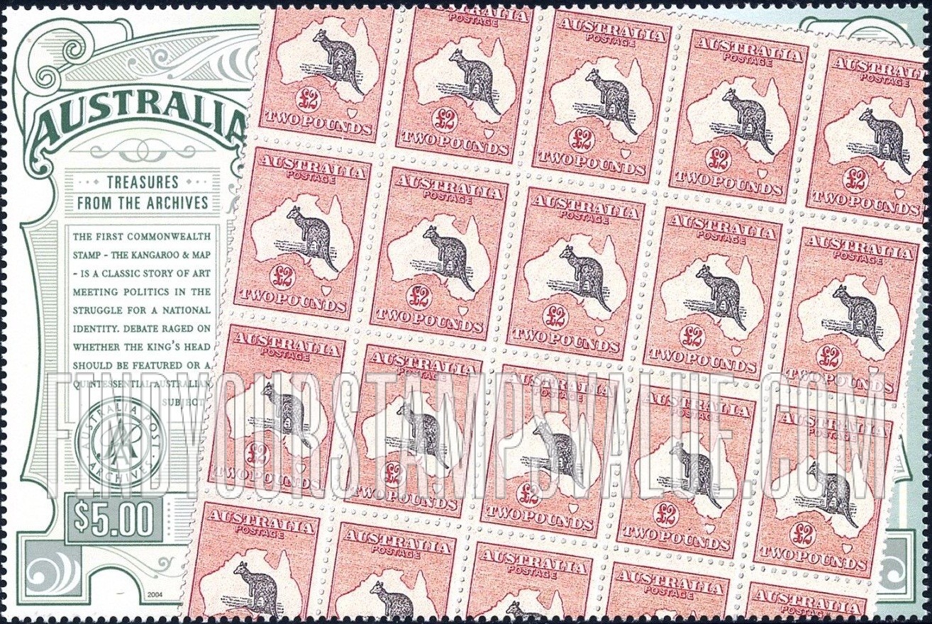 Block of £2 Kangaroo & Map Stamps from Australia Post Archives