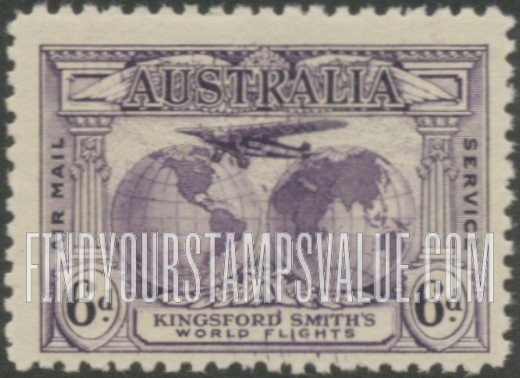 FindYourStampsValue: AIR POST - Kingsford-Smith Type of 1931: “Southern Cross” over Hemispheres