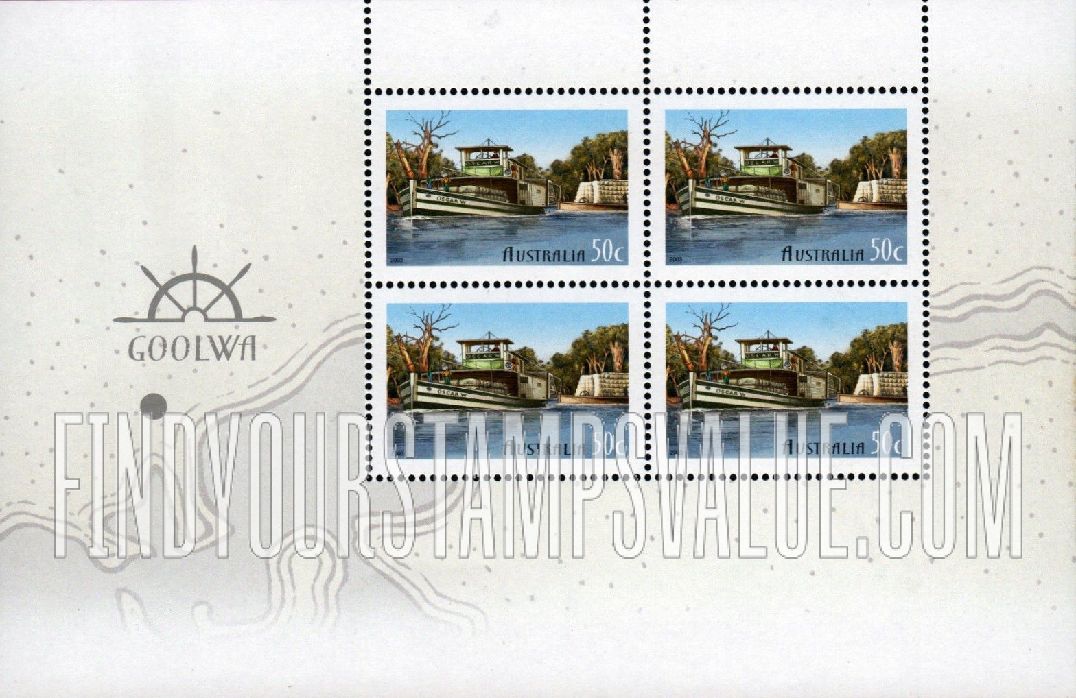 FindYourStampsValue: Murray River Shipping, 150th Anniversary: Oscar W