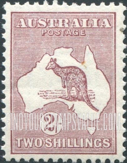 FindYourStampsValue: Kangaroo and Map: Type of 1913 Redrawn