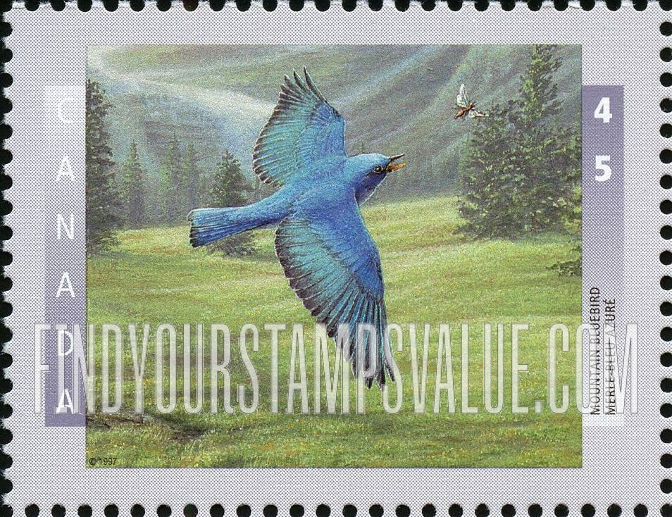 FindYourStampsValue: Bird Type of 1996: Mountain bluebird