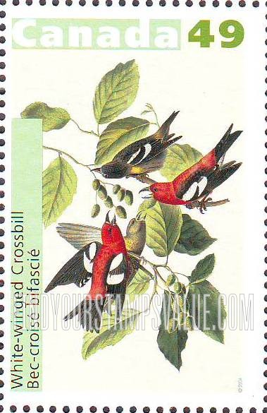 FindYourStampsValue: Bird Paintings by John James Audubon: White-winged crossbill.