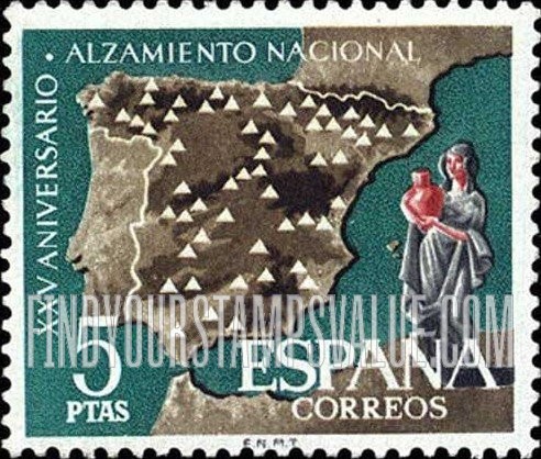 FindYourStampsValue: Map of Spanish irrigation dams and statue