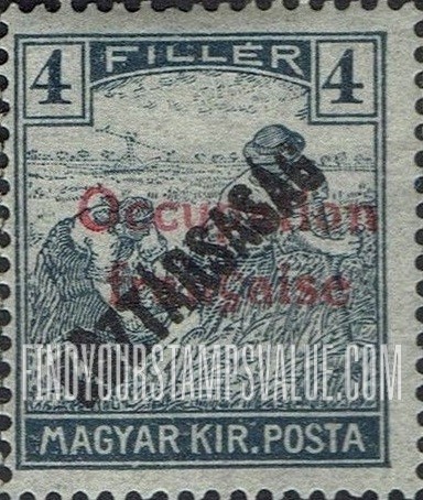 FindYourStampsValue: OCCUPATION STAMPS - Harvesting Wheat: Overprinted “Koztarsasag”