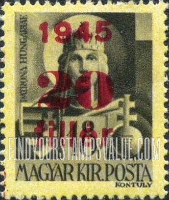 FindYourStampsValue: Portraits - Virgin Mary, Patroness of Hungary: Types of Hungary, 1943-45, Surcharged in Carmine
