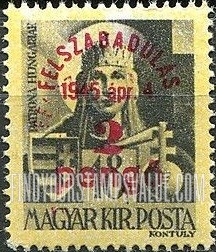 FindYourStampsValue: Portraits - Virgin Mary, Patroness of Hungary: Types of Hungary, 1943 Surcharged in Carmine