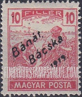 FindYourStampsValue: Issued under Serbian Occupation - Harvesting Wheat: Hungarian Stamps of 1913-19 Overprinted in Black