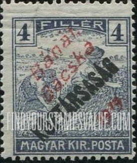 FindYourStampsValue: Issued under Serbian Occupation - Harvesting Wheat: Hungarian Stamps of 1913-19 Overprinted in Red