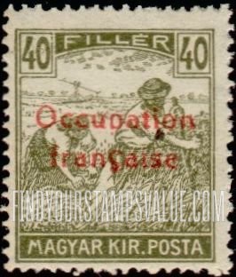 FindYourStampsValue: OCCUPATION STAMPS - Harvesting Wheat: Stamps of Hungary Overprinted in Red