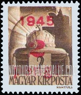 FindYourStampsValue: Crown of Saint Stephen: Types of Hungary, 1943-45, Surcharged in Carmine