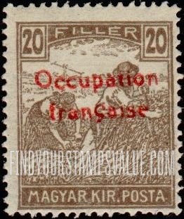 FindYourStampsValue: OCCUPATION STAMPS - Harvesting Wheat: Stamps of Hungary Overprinted in Red
