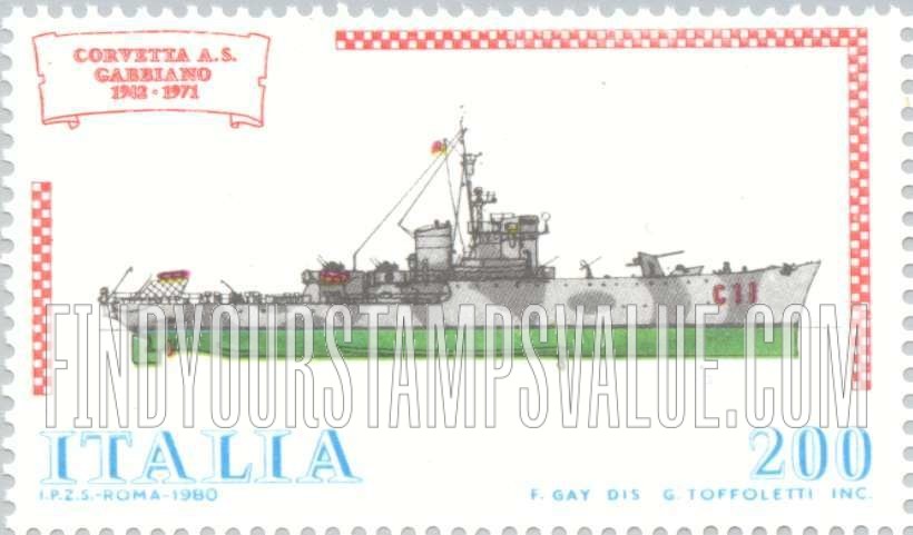 FindYourStampsValue: Ship Type of 1977: Corvette Gabbiano