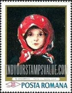 FindYourStampsValue: Paintings: Little Girl with Red Kerchief, by Nicolae Grigorescu