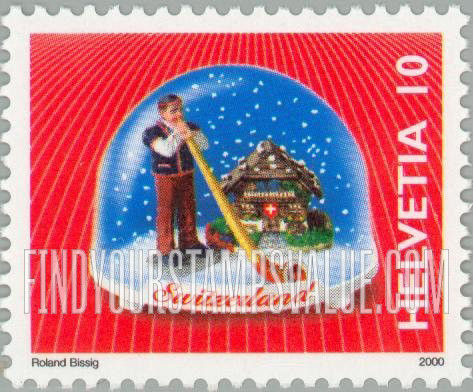 Federal Administration, Swiss Souvenirs, Souvenirs in snow domes: Alphorn