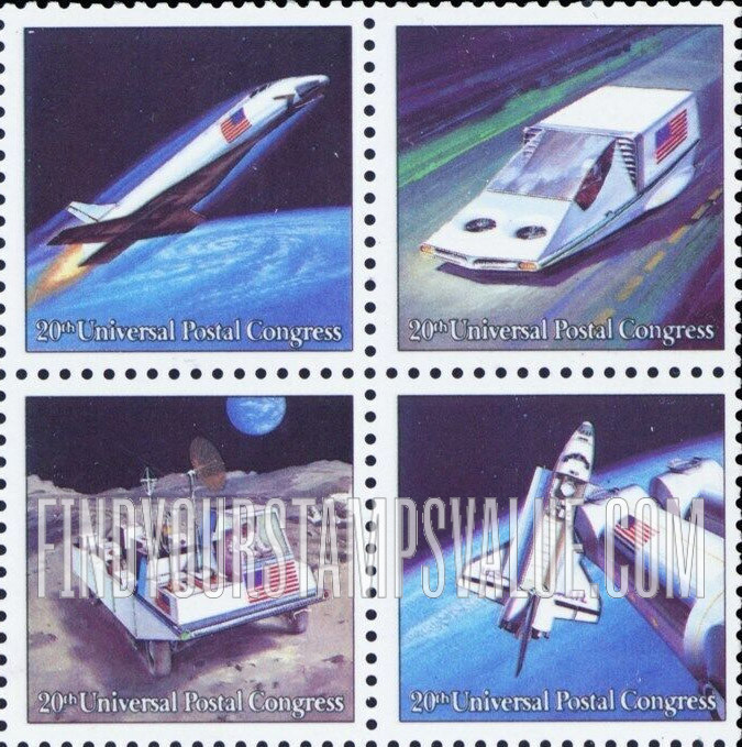 FindYourStampsValue: Air Post: 20th UPU CONGRESS - Futuristic Mail Delivery - Light Blue Color Omitted Error