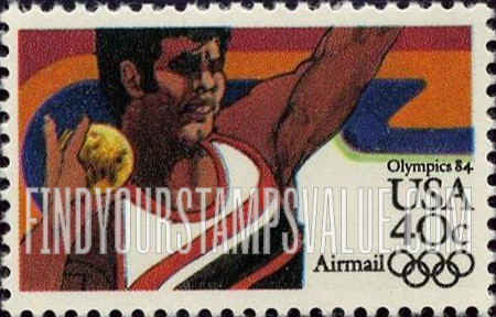 FindYourStampsValue: Air Post: SUMMER OLYMPICS, LOS ANGELES 1984 - Shot put