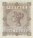 FindYourStampsValue: Great Britain (United Kingdom): Queen Victoria - One Pound Brown Lilac