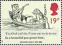 FindYourStampsValue: Great Britain (United Kingdom): Nonsensical Drawings by Edward Lear - The Owl and the Pussycat, 1867